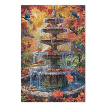 Imagem de Quebra-cabeças de pássaros fonte de outono 1000 peças para adultos, quebra-cabeças trippy para adultos, jogos divertidos para adultos