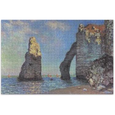 Imagem de Claude Monet Cliffs Etretat Pintura Quebra-cabeça 500 peças cenário adulto paisagem diversão família jogo quebra-cabeça presentes, 51 x 35 centímetros