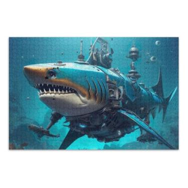 Imagem de Quebra-cabeças de tubarão robô debaixo d'água 500 peças, quebra-cabeças difíceis para adultos com letras nas costas