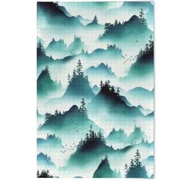 Imagem de Quebra-cabeça de árvores montanhas verdes enevoadas 500 peças jogo adulto engraçado criativo colorido arte jogo família pintura, 500 peças, 52 x 37,8 cm