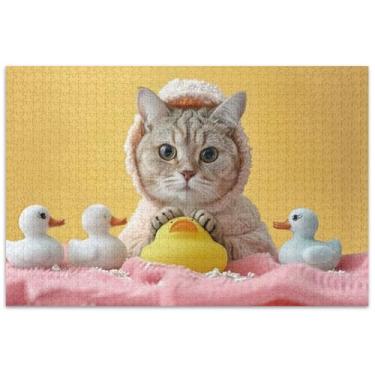 Imagem de Quebra-cabeça fofo gato pato adultos 1000 peças arte colorida natureza quebra-cabeça elefante branco