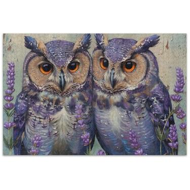Imagem de Quebra-cabeça para adultos com corujas de lavanda 500 peças de arte de brinquedo para a família, quebra-cabeças divertidos, presentes de festa de elefante branco