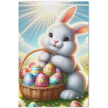 Imagem de Quebra-cabeça coelho da páscoa para adultos 500 peças quebra-cabeça família amantes presentes diversão família quebra-cabeça paisagem floral, 51 x 35 centímetros