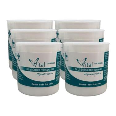 Imagem de Fita Microporosa Hipoalérgica Branca 5cm x 10m - Kit com 06 Unidades