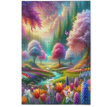 Imagem de Quebra-cabeças estéticos com árvores coloridas pastel, 500 peças, presentes de jogo de quebra-cabeça engraçado, arte, quebra-cabeças rígidos, arte de paisagem floral, 500 peças, 52 x 37,8 cm