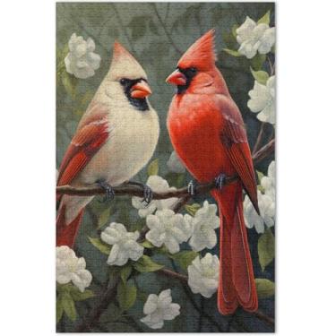 Imagem de Pássaros vermelhos quebra-cabeça floral adulto 1000 peças presentes de tecnologia de jogo colorido arte decoração pintura
