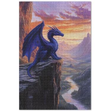 Imagem de Quebra-cabeça de paisagem de dragão fantástico personalizado 1000 peças para adultos família presentes elefante branco mordaça presente quebra-cabeça impressão de arte animal, 75 x 40 centímetros