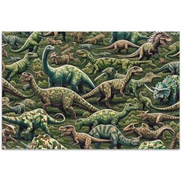 Imagem de Quebra-cabeça verde de dinossauros 500 peças para adultos, pintura de arte floral, quebra-cabeças divertidos, presentes de festa de elefante branco, 51 x 35 cm