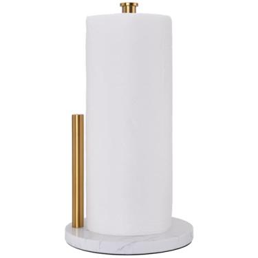 Imagem de Hoooh Suporte de toalha de papel independente para bancada de cozinha - base de mármore antiderrapante, aço inoxidável dourado escovado, serve para rolos padrão e jumbo