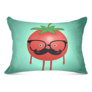 Imagem de Capas de almofada de flanela verde tomate engraçadas decorativas padrão queen king tamanho do corpo travesseiro almofada antiderrapante confortável roupa de cama macia, tamanho padrão, 51 x 66 cm