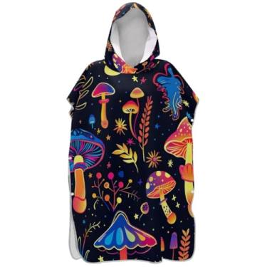 Imagem de Joisal Poncho de surfe trocador de roupão adulto praia com capuz toalha de banho vestível cogumelo fofo preto masculino poncho com capuz