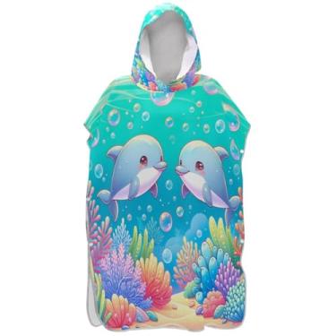 Imagem de Joisal Roupão com estampa de golfinho fofo para adultos, poncho de surfe, toalhas de banho com capuz, ponchos femininos leves com capuz