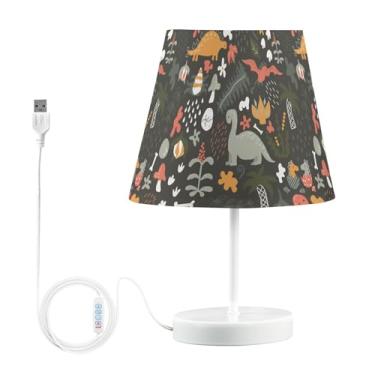 Imagem de Joisal Abajur de mesa com padrão de plantas de dinossauros Dino com porta USB, lâmpadas exclusivas com abajur de mesa de cabeceira