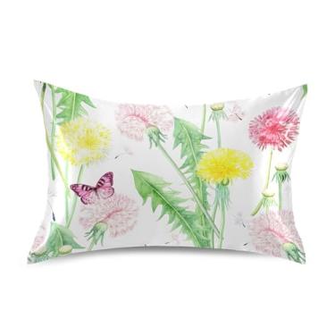 Imagem de Fronhas de cetim engraçadas refrescantes personalizadas padrão queen king fronha de cama queen size 76.2 cm x 50.8 cm colorido dente-de-leão floral borboleta