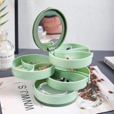 Imagem de Caixa de armazenamento de joias, suporte giratório de 4 camadas, bandeja de joias de viagem para mulheres, pulseiras, anéis e brincos (verde)