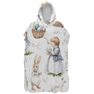 Imagem de Joisal Roupão vintage de coelho branco para adultos poncho de surfe praia banho com capuz toalhas com capuz plus size unissex adulto poncho com capuz