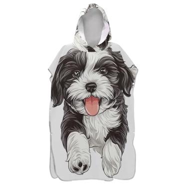 Imagem de TSENQUE Roupão para adultos, poncho de surfe, praia, capuz, toalha floral, plus size, fofo, preto, branco, cachorrinho, ponchos adultos para mulheres