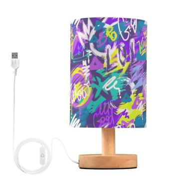 Imagem de Joisal Abajur de mesa abstrato grunge grafite para sala de estar, abajur de linho, lâmpadas de quarto para mesa de cabeceira, luminária de quarto