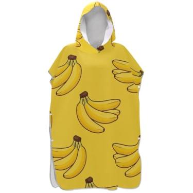 Imagem de Joisal Poncho de surfe para adultos trocador com capuz toalha de praia com capuz absorvente masculino feminino poncho com capuz amarelo banana