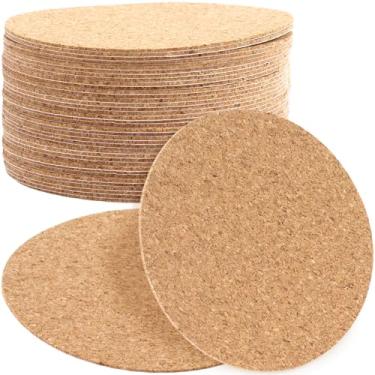 Imagem de OIIKI 30 peças de porta-copos redondos autoadesivos de cortiça, suporte de porta-copos de 8,5 cm, placa de tapete de azulejos de parede para móveis de mesa, copos, escritório, artesanato DIY - marrom