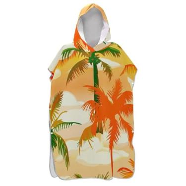 Imagem de Roupão de mudança para adultos, poncho de surfe, toalhas de banho com capuz, plus size, ponchos adultos para mulheres, palmeiras tropicais, laranja