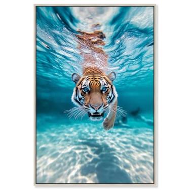 Imagem de Art Remedy Tela de arte moderna de tigre, 25,4 cm x 38,1 cm, moldura prateada, olho do tigre