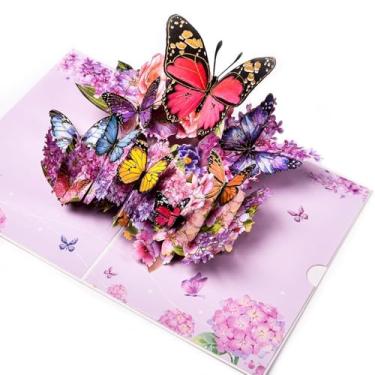 Imagem de FIAMR Cartão de felicitações pop-up 3D, artesanato em papel com detalhes de corte a laser escultura em papel oco borboleta floral em design de flor, cartões pop-up feitos à mão são adequados para