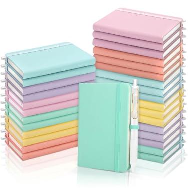 Imagem de Aodaer 50 Sets Pocket Notebook Journal with Pens, 160 Pages, 3.5 x 5.5 Inch Mini Lined Journal Notebook A6 Leather Hardcover College Ruled Notepad with Pen Holder for School Office, Light Multicolor