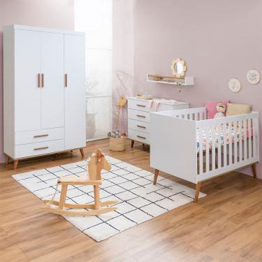 Imagem de Kit Quarto Infantil Ludmila - Berço + Cômoda 4 Gavetas e 1 Porta + Guarda-Roupa - Branco Fosco