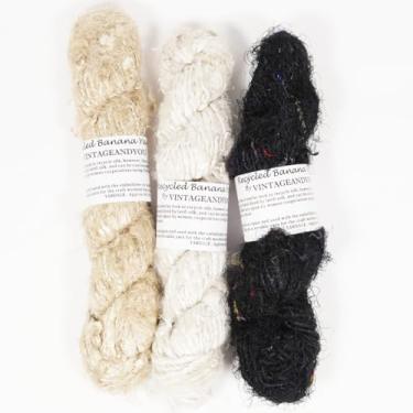 Imagem de Vintageandyou Fios de seda de banana reciclados - Pacote com 300 g | novelo de fibra natural fiado à mão para projetos de tricô, crochê, tecelagem e artesanato - Fio de arte suave feito de fibras de