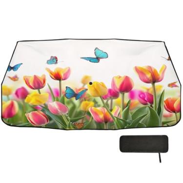 Imagem de Guarda-sol tulipas borboleta para para-brisa de carro cobertura completa sombra de para-brisa para caminhões 147.3 cm x 75.4 cm