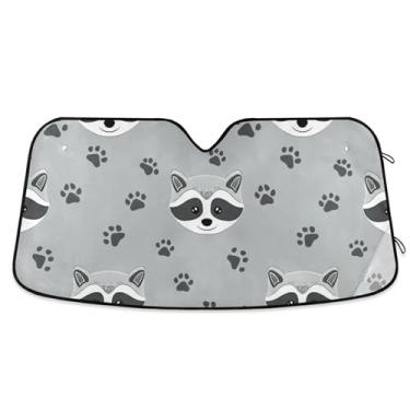Imagem de Toldo de sol personalizado com cara de guaxinim pata cinza para para-brisa de carro, engraçado, dobrável, caminhão, carro, protetor retrátil M, 139,7 cm x 70,1 cm