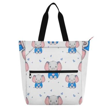 Imagem de GAIGEO Linda bolsa de mão de elefantes azul branca para trabalho, lona, praia, escola, bolsa para professores, bolsa com compartimentos