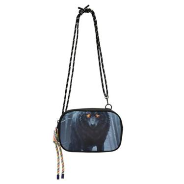 Imagem de TSENQUE Bolsa feminina com estampa de lobo preto, bolsas transversais, bolsa de ombro pequena, pochete tipo carteira para celular