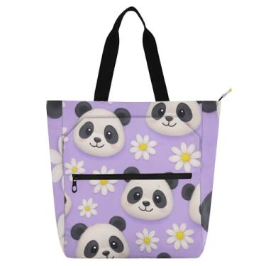Imagem de GAIGEO Lindas margaridas panda roxas claras para mulheres bolsas de tecido de lona para trabalho universitário, escola, carteiro, carteiro, amantes de livros