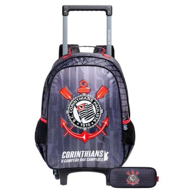 Imagem de Kit Corinthians Timão Mochila Roda 2Em1 + Estojo Triplo