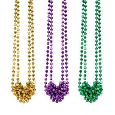 Imagem de SHANPIN 48 peças de contas de carnaval, 83,8 cm, ouro, roxo, verde, carnaval, acessórios para decoração de festa, acessórios de colar de contas de carnaval