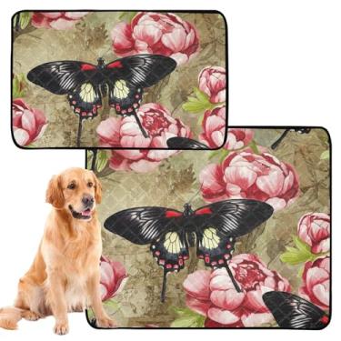 Imagem de Almofadas de xixi para cães, floral, borboleta, rosa, flores, reutilizáveis, para animais de estimação, à prova d'água, cercadinho de brinquedo para cães à prova de vazamento, pequeno pacote com 3