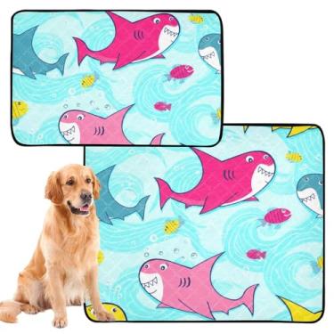 Imagem de TSENQUE Almofada de xixi fofa de tubarões azuis para animais de estimação, extra grande, lavável, tapete impermeável para cães, absorventes de cachorro, almofadas de penico, pequeno x pacote com 3