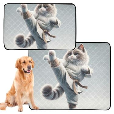 Imagem de TSENQUE Almofadas de xixi para cães Ragdoll Karatê Gato Engraçado Reutilizável para Animais de Estimação Gato Filhote de Estimação Tapete Absorvente Impermeável Cachorro Tapete Bonito, Médio + Grande