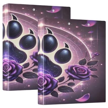 Imagem de Pasta de caderno Paw Rose Purple com 3 anéis, fichário grande com 3 anéis, 1 pacote de fichários de plástico