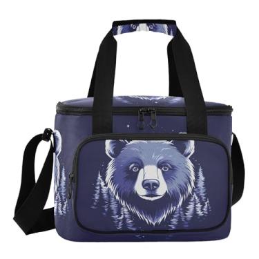 Imagem de Chic Starry Bear Lancheira azul escura masculina, bolsa térmica de praia, lancheira feminina