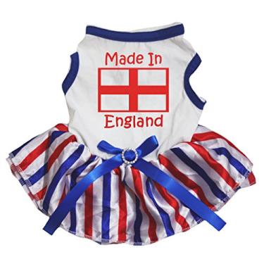 Imagem de Petitebella Vestido para cachorro com bandeira da Inglaterra (branco/listras, pequeno)