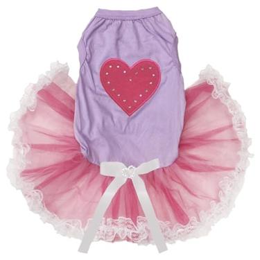 Imagem de Petitebella Vestido de cachorro com coração rosa choque (renda lavanda/rosa, pequeno)