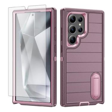 Imagem de Asuwish Capa de celular para Samsung Galaxy S24 Ultra 5G com protetor de tela de vidro temperado e suporte, suporte rígido, híbrido, slicone, macio, acessórios S24Ultra 24S S 24 24Ultra, mulheres