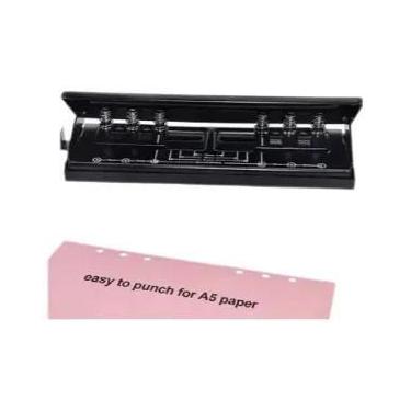 Imagem de Furador Ajustável De 6 Furos Preto E Rosa Para Papel A5 A4 A6 Uso Diár