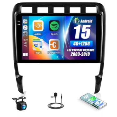 Imagem de Rádio estéreo automotivo Android 4G + 128G para Porsche Cayenne 2003-2010 tela sensível ao toque de 9 polegadas com WiFi, Bluetooth, sem fio, Carplay, câmera de backup de navegação GPS automática