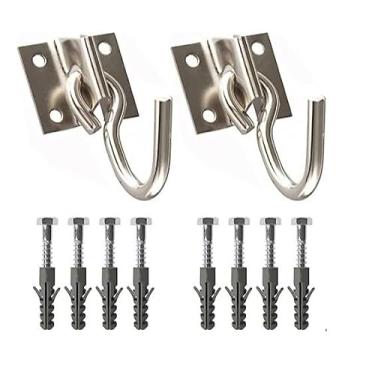 Imagem de Ganho Armador Parede mais Buchas Parafusos e Arruelas | Acessórios Rede de Dormir e Descanso | Aço Zincado | (KIT Gancho Nº 10) | 5 PONTOS@