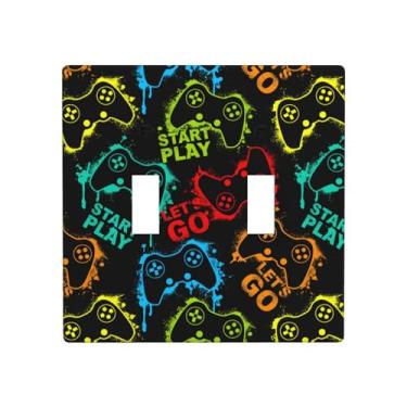 Imagem de ybclf Placa decorativa para controle de videogame para interruptor de luz de 2 gangs, placas decorativas de parede com botão duplo, placa frontal para banheiro, quarto, cozinha