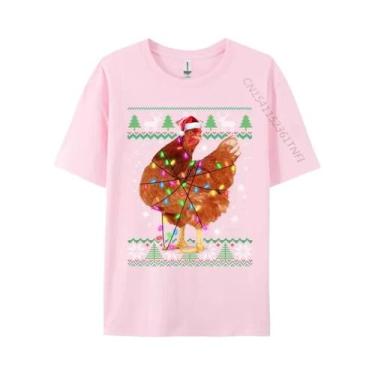 Imagem de Camiseta Casual De Algodão Natural Com Luzes De Natal E Chapéu De Papa